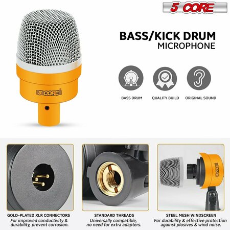 5 Core 5 Core 7 Piece Drum Microphone Kit - Dynamic XLR Mic - Kick Bass Tom Snare Cymbal Set for Drummers DM 7ACC YLW